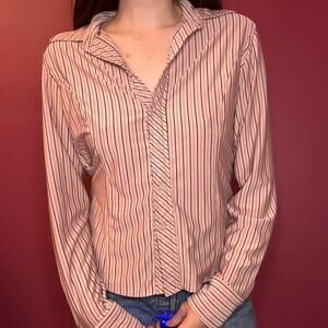 Beecher's Brook Pink Black Striped Long Sleeve Button Up Shirt